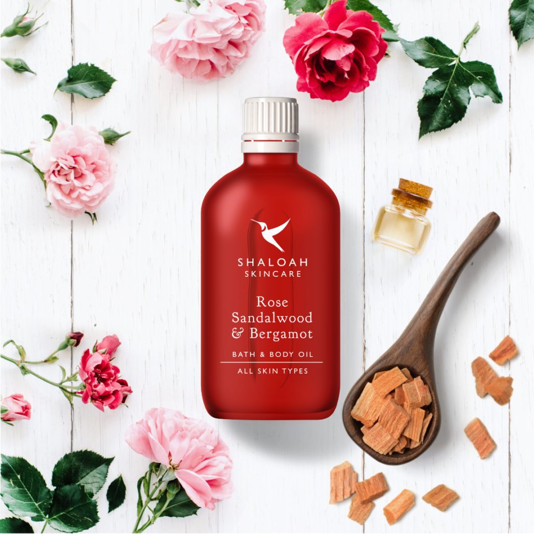 Aromatherapy Bath, Body and Massage Oil with Rose and Sandalwood