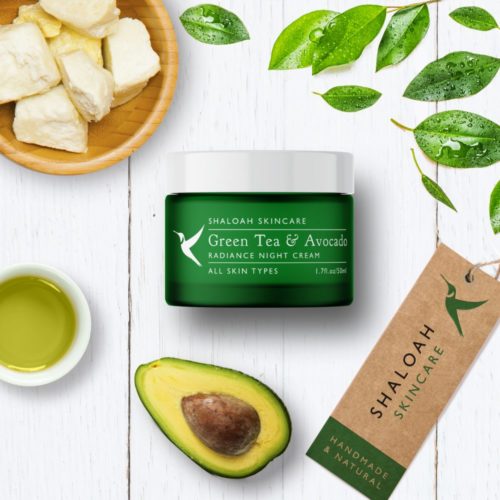 Green Tea and Avocado Radiance Night Cream - Flat Lay - Shaloah Skincare