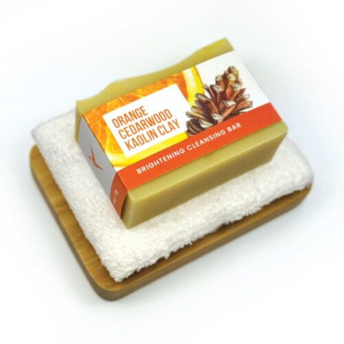 Orange and Cedarwood Soap Gift set with Bamboo Soap Dish and Egyptian Cotton Face Cloth